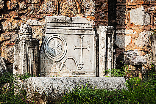 缝隙,石头,建筑,十字架,特尔斐城,希腊