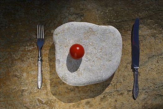 特写,西红柿,石头,叉子,餐刀