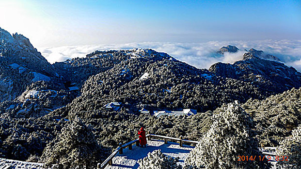 黄山,雪景,光明顶,日出,雾,云海