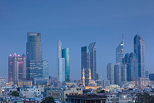 阿联酋,迪拜,摩天大楼,道路,天际线,黃昏
