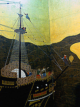 特写,屏风,日本人,江户时期,早,17世纪