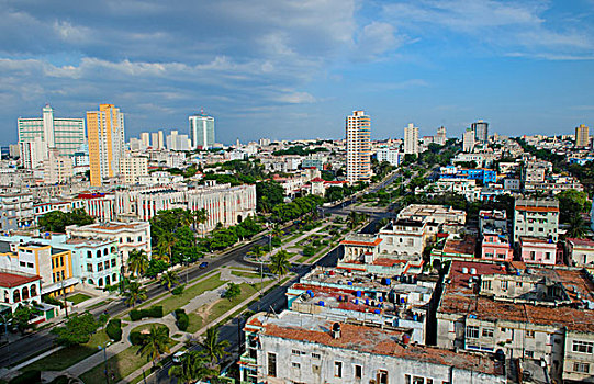 哈瓦那,古巴,航拍,市区,城市,摩天大楼