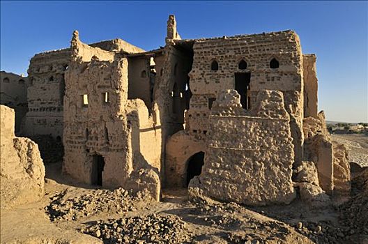 遗址,历史,砖坯,城市,靠近,哈迦,加尔比,山峦,区域,阿曼苏丹国,阿拉伯,中东