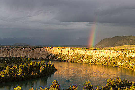 彩虹,上方,粘土,悬崖,河,靠近,蒙大拿,美国