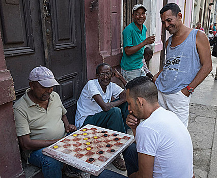 古巴,哈瓦那,男人,玩,格子,户外,街道,城市