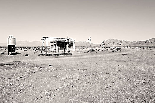 伊朗,老,加油站,荒芜,山,背景,无人