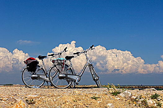两个,自行车,站立,靠近,玛丽,法国,欧洲