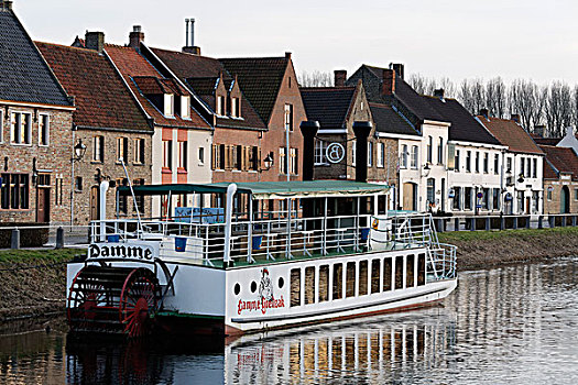 历史,桨轮船,运河,布鲁日,西佛兰德省,比利时,欧洲