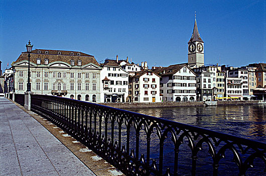 瑞士,苏黎世,林马特河,码头,教堂