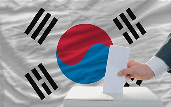 男人,投票,选举,韩国,正面,旗帜