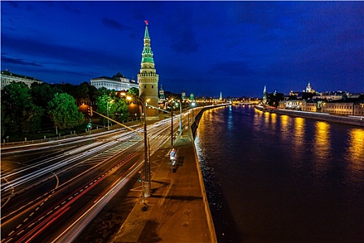 莫斯科,克里姆林宫,莫斯科河,光亮,晚上,俄罗斯