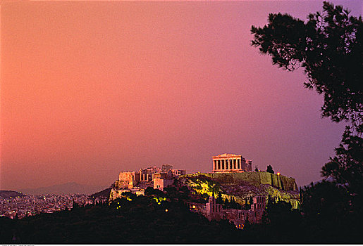 卫城,黄昏,雅典,希腊