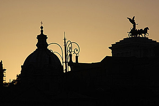 逆光,屋顶,剪影,罗马,意大利