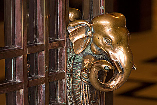 门把手,形状,大象,文化遗产,酒店,泰姬陵,拉贾斯坦邦,印度,亚洲