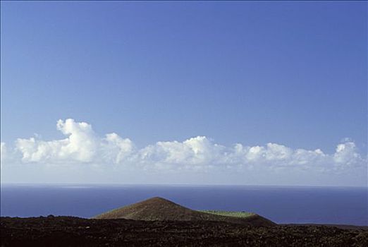 西班牙,加纳利群岛,兰索罗特岛,火山口,帝曼法雅,山,海洋,背景,蓝天
