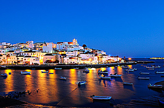 小,渔村,黄昏,阿尔加维,葡萄牙