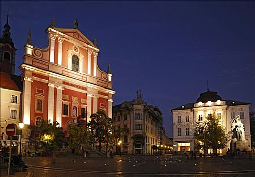 夜晚,卢布尔雅那,斯洛文尼亚,欧洲