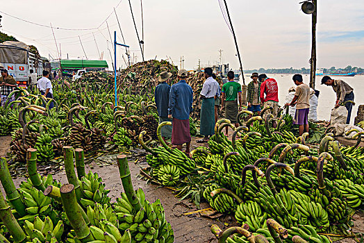 仰光,香蕉,批发,市场,河,区域,缅甸