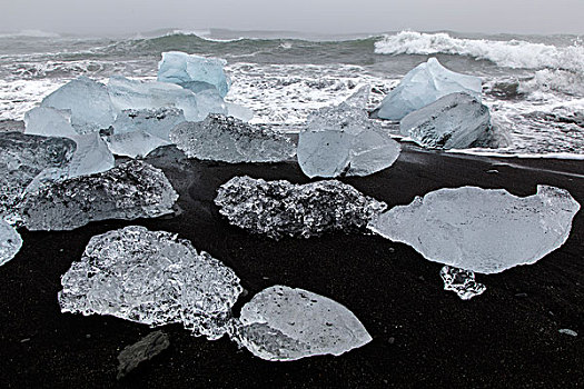 浮冰,杰古沙龙湖,火山岩,海滩,冰岛,欧洲