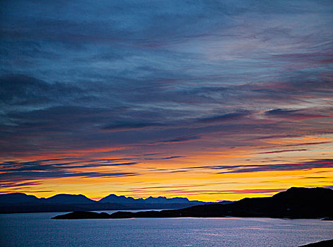日落,上方,湖,苏格兰