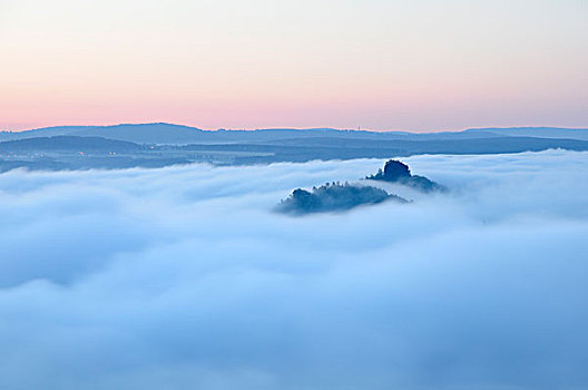 雾,砂岩,山峦,萨克森,德国,欧洲