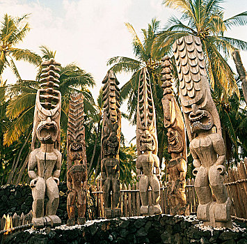 高,木质,神,塑像,庙宇,场所,靠近,西部,海岸,夏威夷