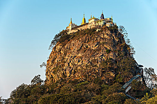 佛教,寺院,镀金,塔,火山,波芭山,曼德勒,区域,缅甸,亚洲