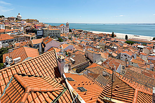风景,上方,红色,屋顶,里斯本,地区,葡萄牙,欧洲