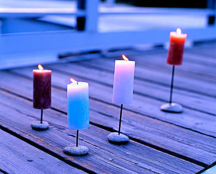 照亮,柱子,蜡烛,木质露台