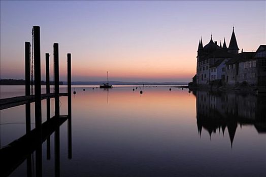 船,黎明,康士坦茨湖,瑞士,欧洲