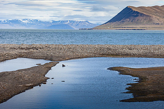 漂亮,风景,蓝色,海湾,荒芜,山脉,融化,雪,背景,生动,夜空,靠近,斯匹次卑尔根岛,斯瓦尔巴特群岛,岛屿,挪威,格陵兰,海洋