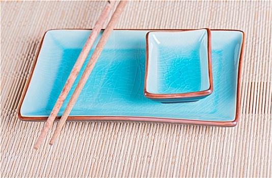 风景,竹垫,盘子,筷子