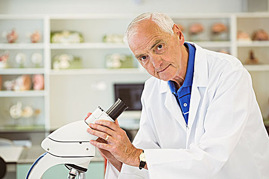 老人,科学家,工作,显微镜