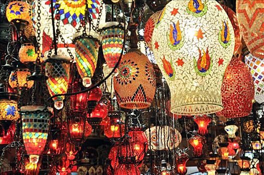 鲜明,彩色,玻璃,灯,售出,大巴扎集市,伊斯坦布尔,土耳其
