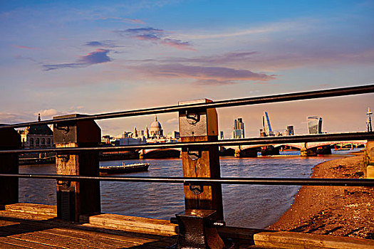 伦敦,天际线,日落,泰晤士河,码头