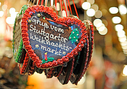 心状姜饼,圣诞市场,斯图加特,巴登符腾堡,德国,欧洲