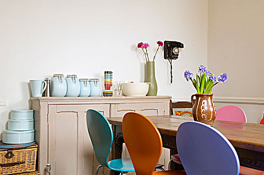 色彩,椅子,餐桌,储藏罐,木质,田园风情,衣柜