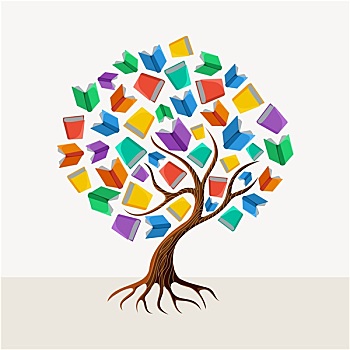 教育,树,书本,概念,插画