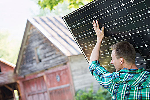 一个,男人,太阳能电池板,建筑,施工
