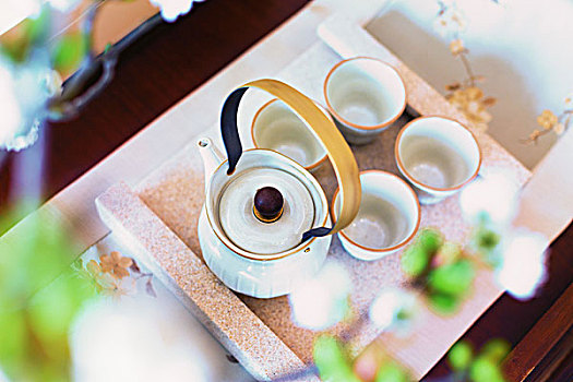 优雅,日式,茶具,桌上