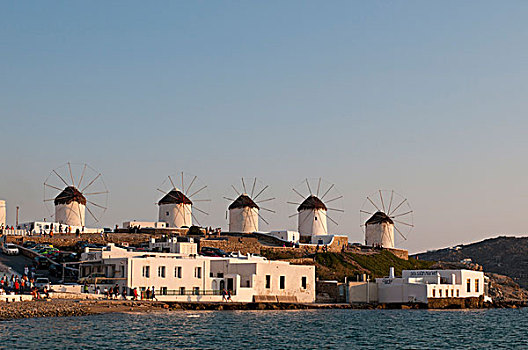 风车,米克诺斯岛,城镇,基克拉迪群岛,希腊,欧洲