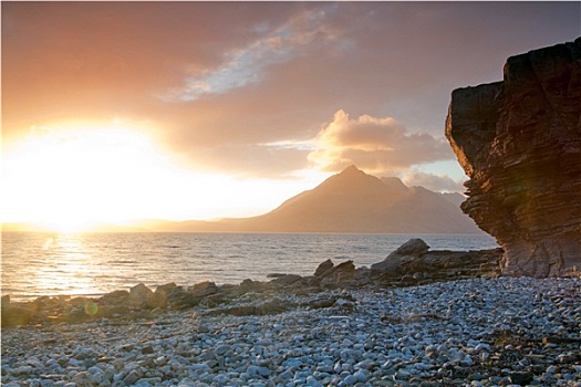日落,斯凯岛,高地,苏格兰