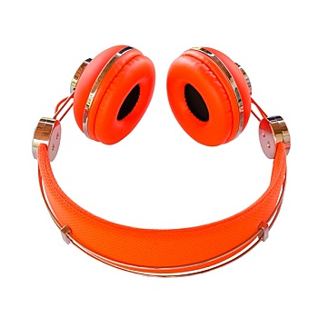 鲜明,橙色,耳机,微笑