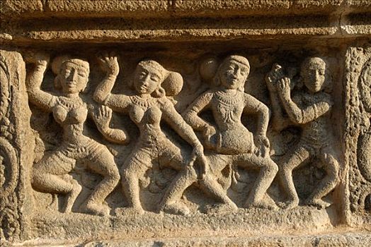 跳舞,姿势,印度,雕刻,石墙,庙宇,坦贾武尔,地区,泰米尔纳德邦