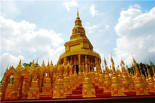 上面,五个,100,塔,寺院,沙拉武里,泰国