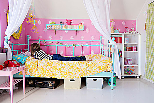 女孩,床,白色,帘,粉色,壁纸,装饰,图案