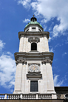 塔,钟表,萨尔茨堡大教堂,萨尔茨堡,萨尔茨堡省,奥地利,欧洲