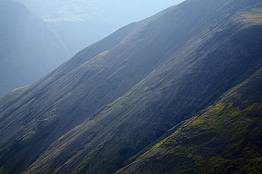 英格兰,坎布里亚,湖区国家公园,薄雾,山腰,山墙,西部,湖