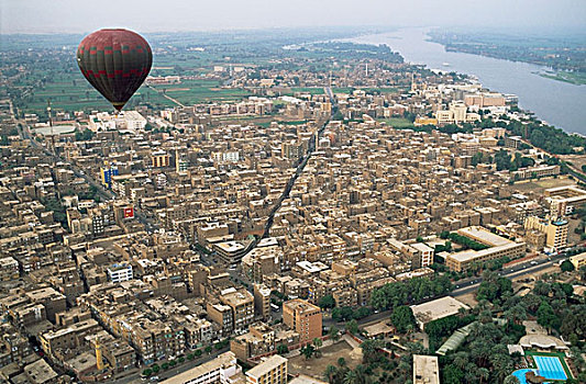 热气球,俯视,路克索神庙