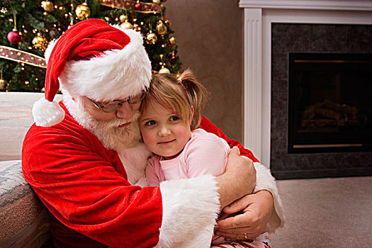 圣诞老人,搂抱,小女孩